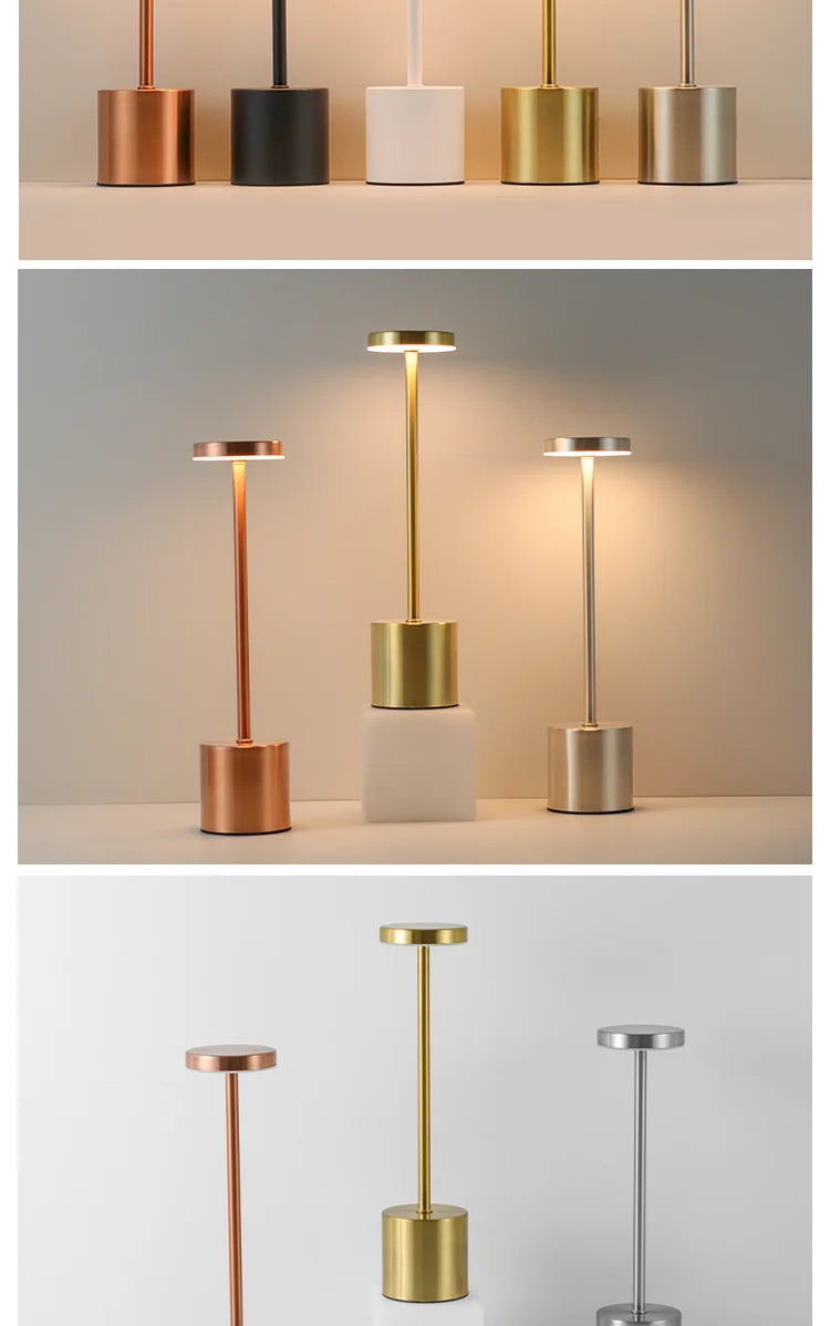 Classic Metal Touch Sensor LED Table Lamp Rechargeable Desk Lamp 3 Colors Creative Ambient Light Bar Room Decor Night Light