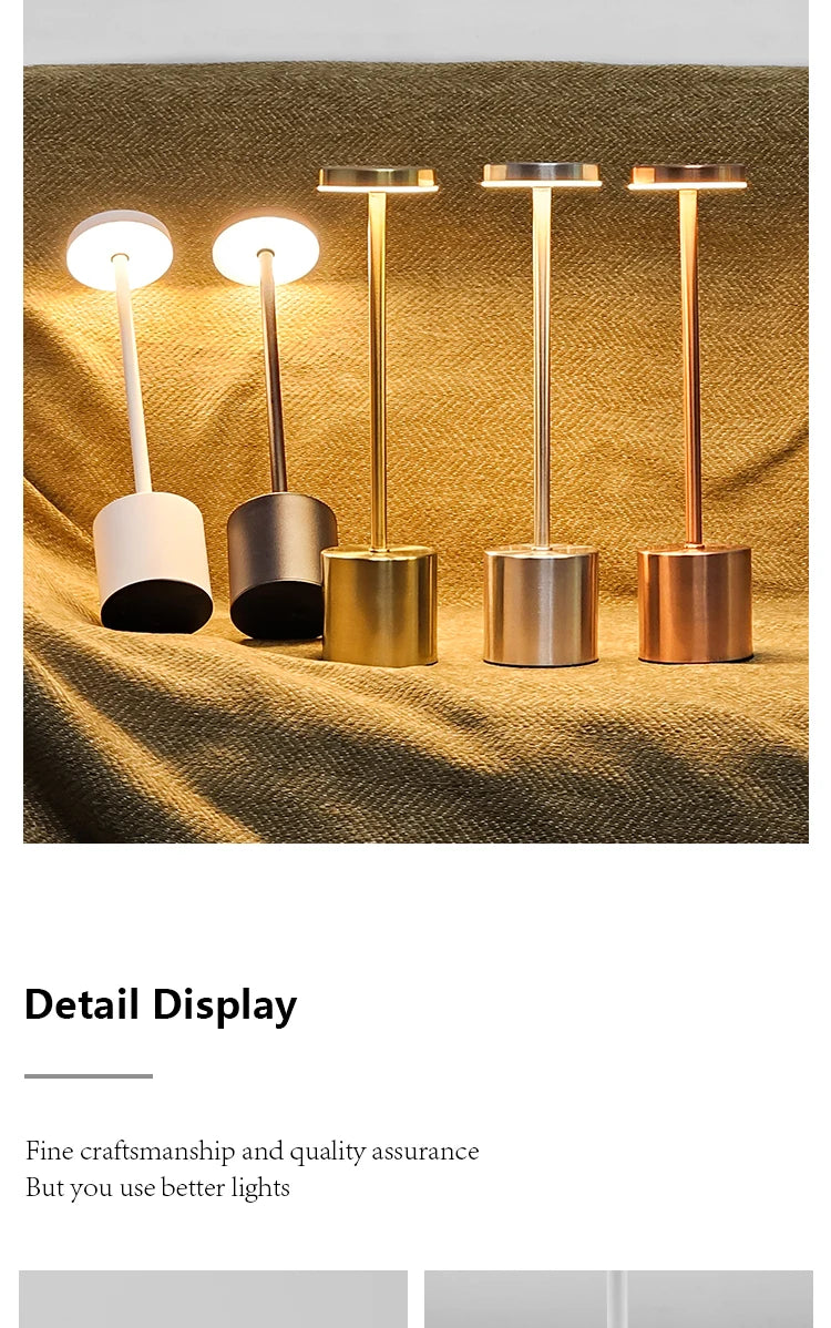 Classic Metal Touch Sensor LED Table Lamp Rechargeable Desk Lamp 3 Colors Creative Ambient Light Bar Room Decor Night Light