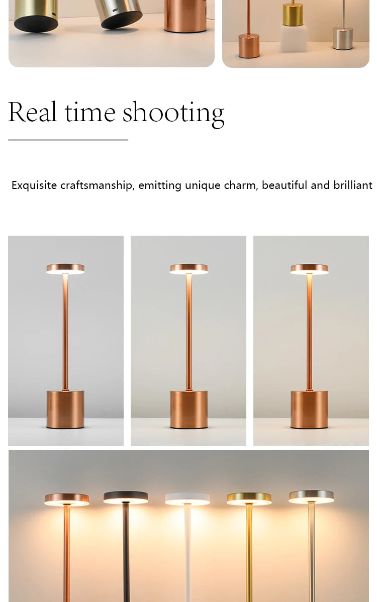 Classic Metal Touch Sensor LED Table Lamp Rechargeable Desk Lamp 3 Colors Creative Ambient Light Bar Room Decor Night Light