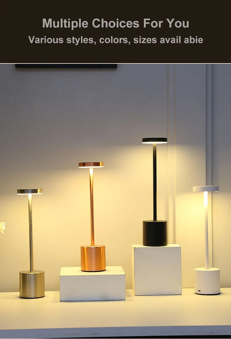 Classic Metal Touch Sensor LED Table Lamp Rechargeable Desk Lamp 3 Colors Creative Ambient Light Bar Room Decor Night Light