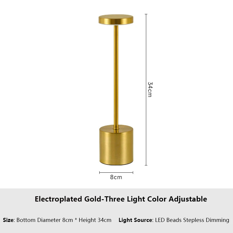 Classic Metal Touch Sensor LED Table Lamp Rechargeable Desk Lamp 3 Colors Creative Ambient Light Bar Room Decor Night Light