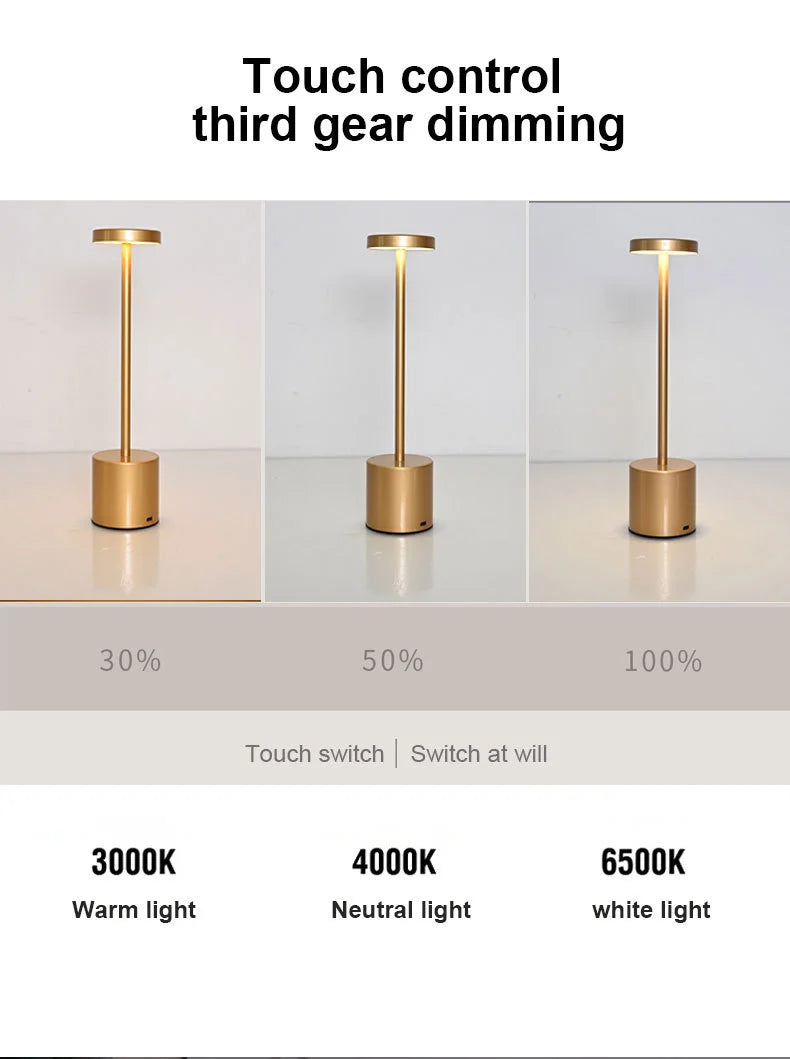 Classic Metal Touch Sensor LED Table Lamp Rechargeable Desk Lamp 3 Colors Creative Ambient Light Bar Room Decor Night Light