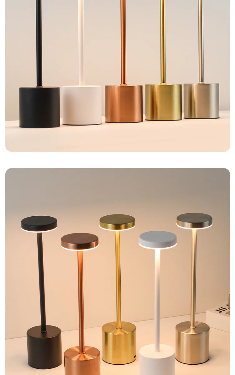 Classic Metal Touch Sensor LED Table Lamp Rechargeable Desk Lamp 3 Colors Creative Ambient Light Bar Room Decor Night Light