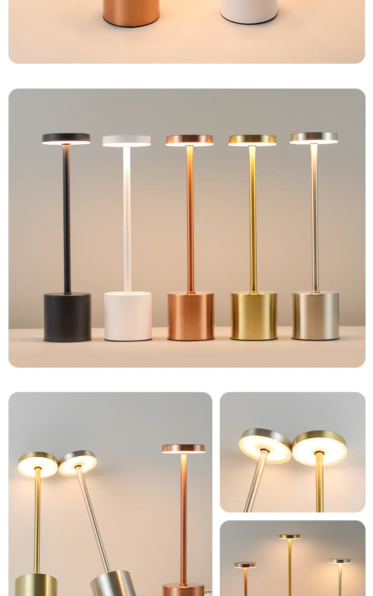 Classic Metal Touch Sensor LED Table Lamp Rechargeable Desk Lamp 3 Colors Creative Ambient Light Bar Room Decor Night Light
