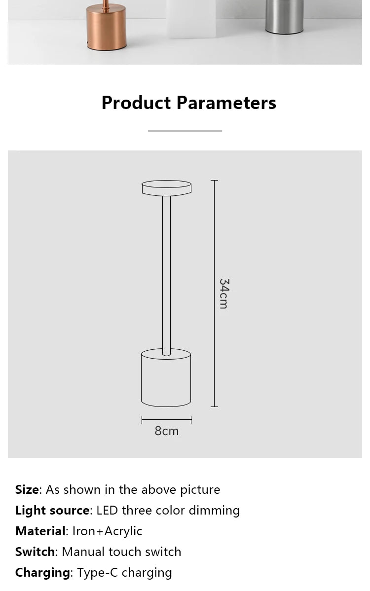 Classic Metal Touch Sensor LED Table Lamp Rechargeable Desk Lamp 3 Colors Creative Ambient Light Bar Room Decor Night Light